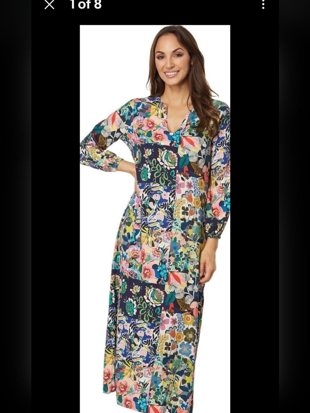 Johnny Was Layla Puff Sleeve Swim Cover-Up Maxi Dress Boho Chic Sz S